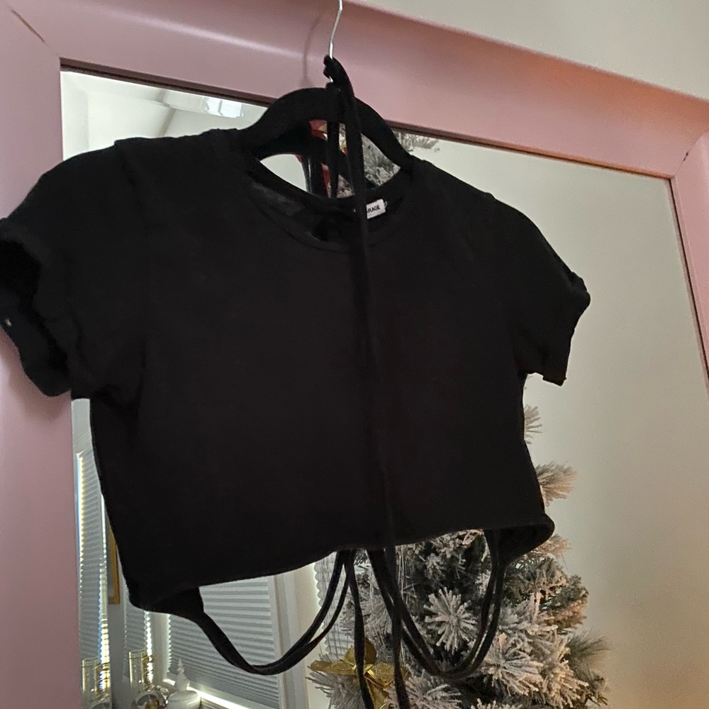 Garage Black crop top with tie wrap around #croptop